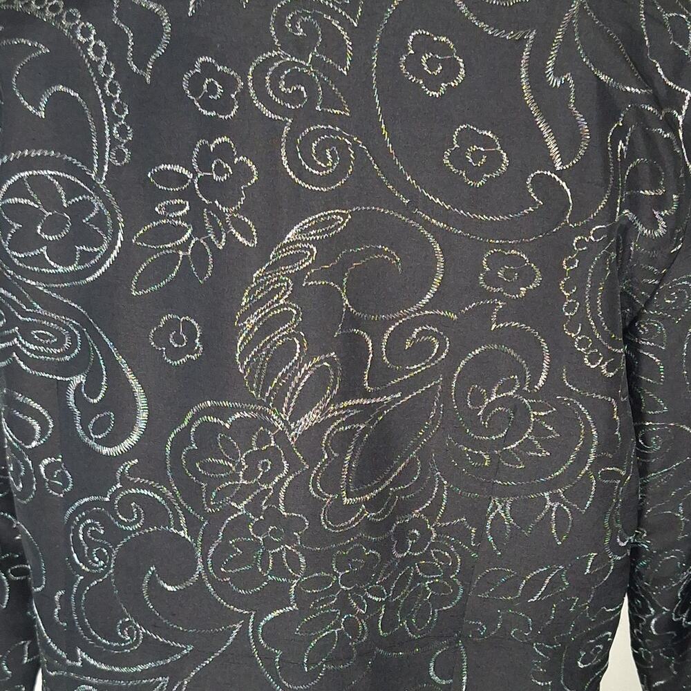 Silk Embroidered Black Duster Jacket w/ Metallic Accents Chico’s Size 1 (M-8/10) - Picture 4 of 13